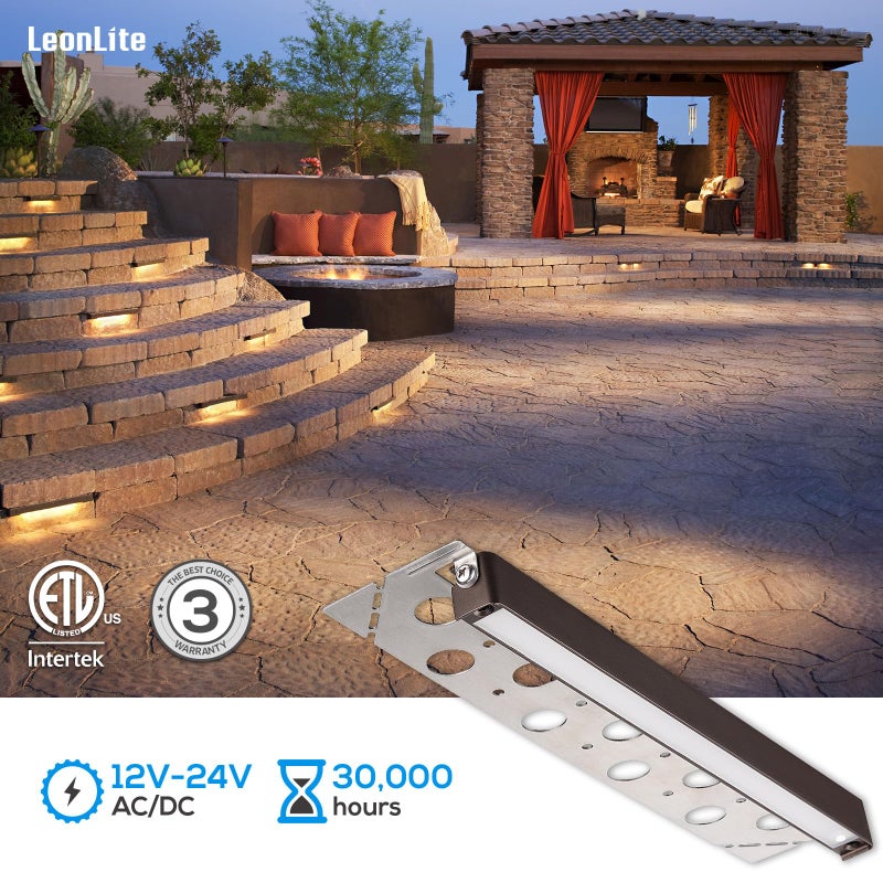 LEONLITE 12 Inch LED Hardscape Lighting, Update Retaining Wall Light, LED Landscape Lighting, 12-24V AC/DC Paver Light Low Voltage, 3W/5W/7W Dimmable Outdoor Step Lights, 2700K Soft White, ETL, 4 Pack - Image 5